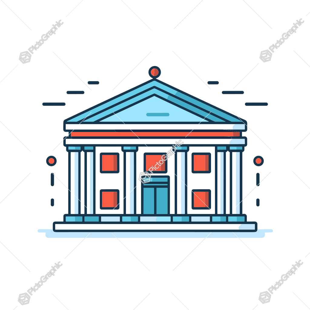 A stylized image of a neoclassical building.