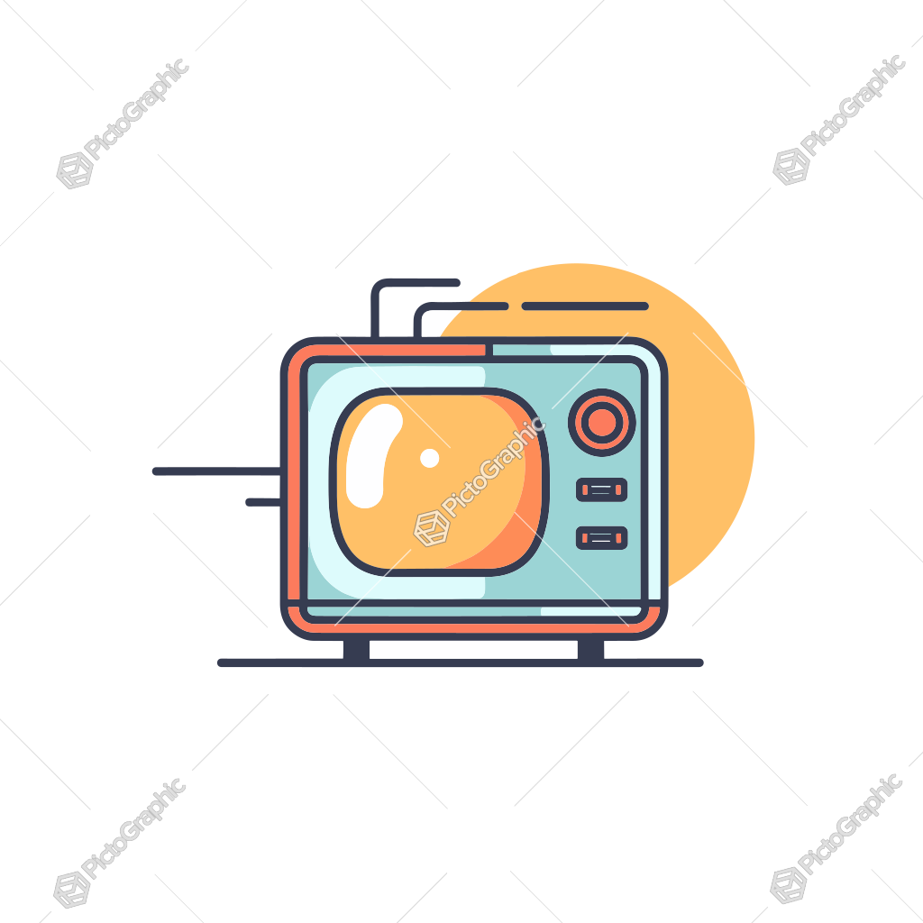 Illustration of a retro-styled television with a turned-on screen and antenna.
