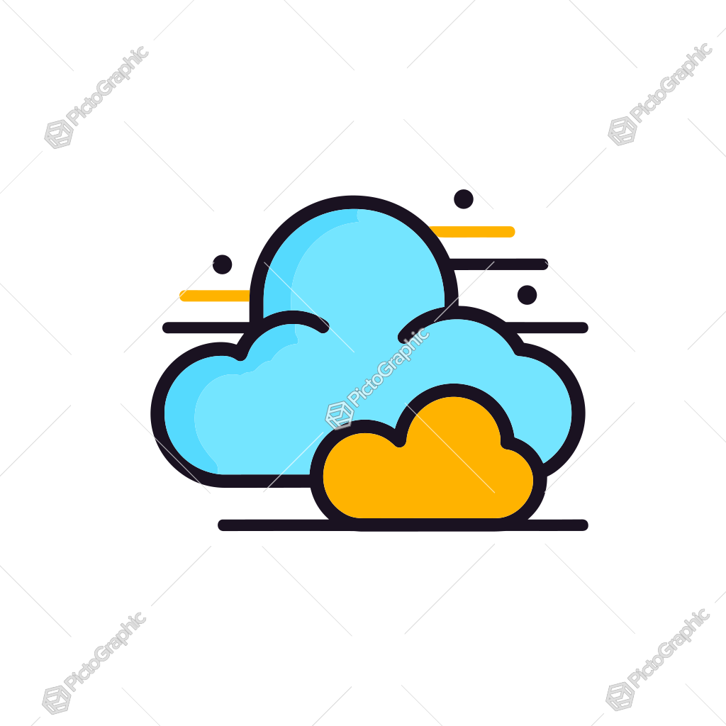 Illustration of two cartoon-style clouds, one blue and the other yellow, with motion lines.