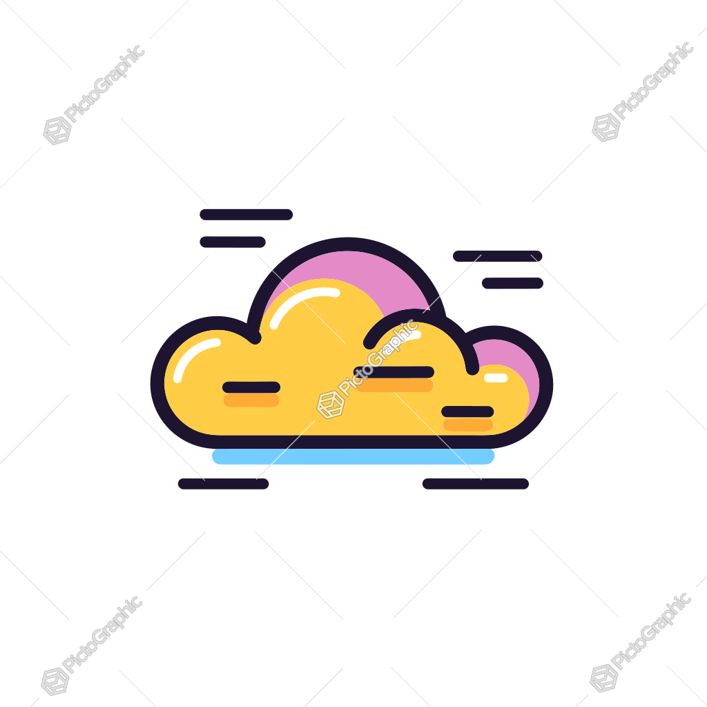 A colorful, stylized cloud with a sun-like element, suggestive of weather or a sunset/sunrise scene.