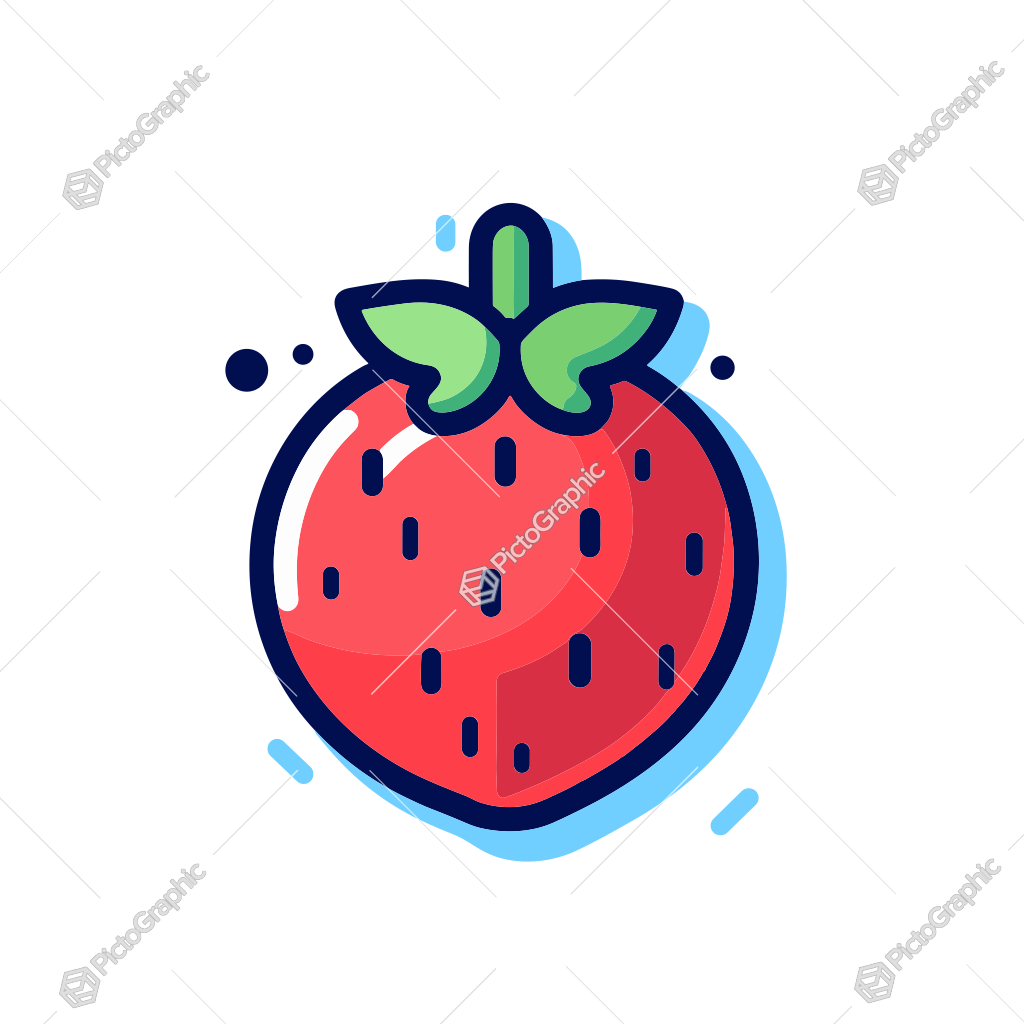 Stylized graphic of a strawberry.