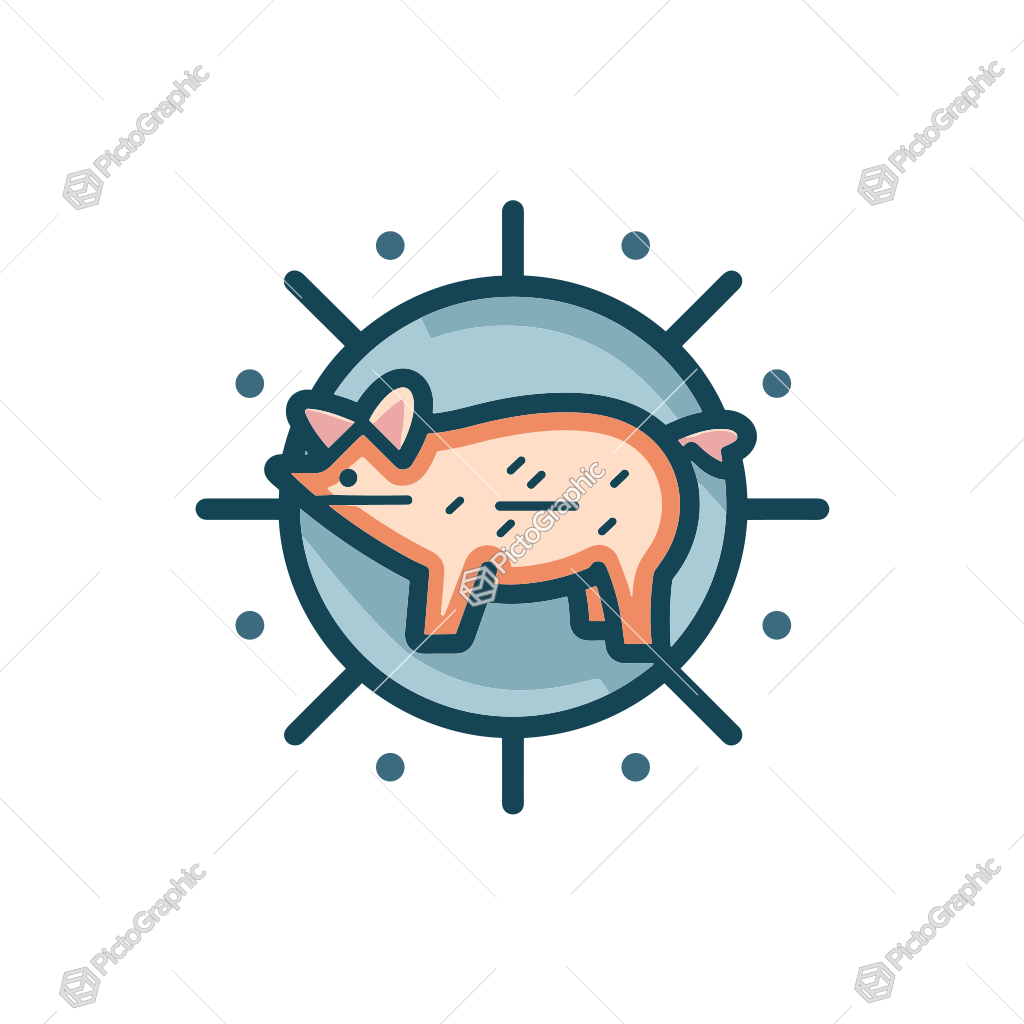 This image is a graphic of a pig wearing sunglasses with a radiant circular background.
