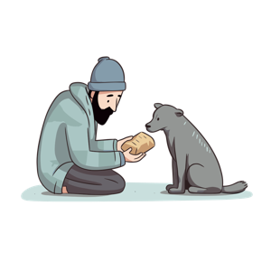A man giving bread to a dog.
