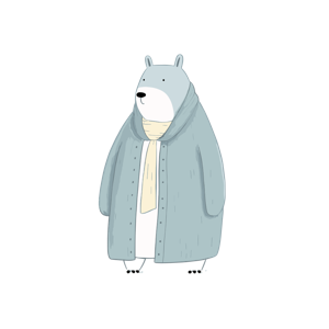 An anthropomorphic bear dressed in human clothing.