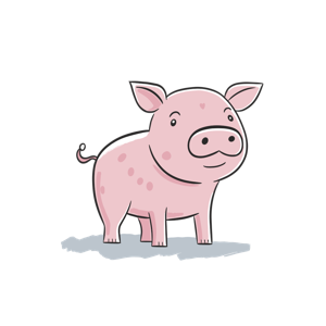 An illustrated pink pig.