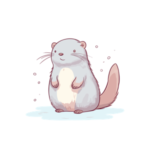 A cartoon ferret sitting on a small patch of ice or in a puddle.