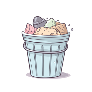 A trash can filled with melting ice cream cones.