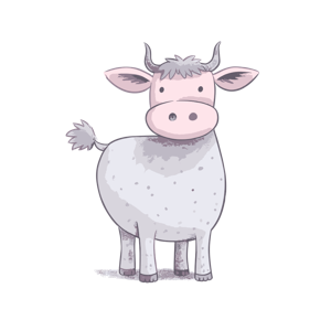 An illustrated, cartoon-style cute cow.