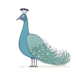 Illustration of a stylized peacock.