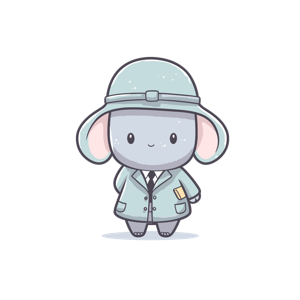 A cartoon elephant dressed as a safari guide.