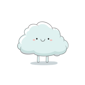 A cute, animated cloud with a happy face and two legs.