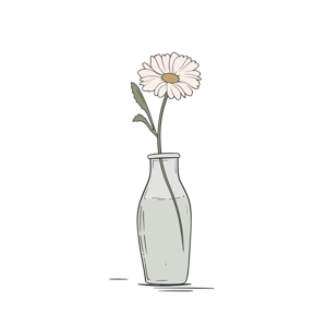 A single flower in a vase.