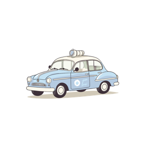 A vintage-style illustrated police car with a retro-futuristic theme.