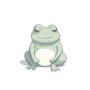 A cartoon illustration of a contented sitting frog.