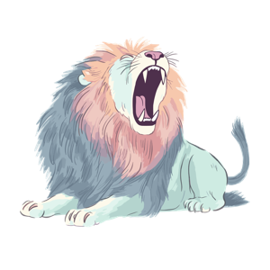 Illustrated pastel-colored lion roaring.