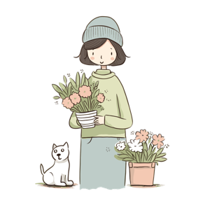 -
A person with flowers and a cat.