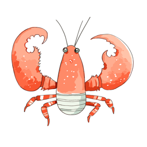 A cartoon illustration of a red lobster.