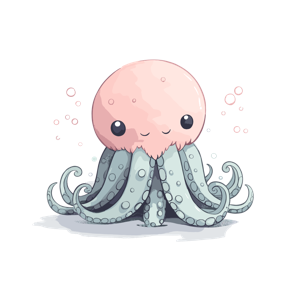 Illustration of a cute, cartoonish octopus.