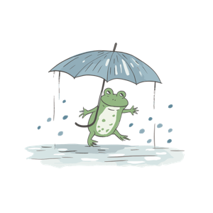 A frog enjoying the rain under an umbrella.