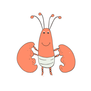 A cartoon lobster standing upright.