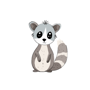 A cute, stylized drawing of a raccoon.