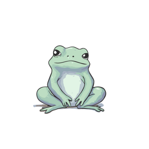 A stylized cartoon frog sitting upright.