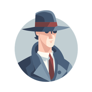 A stylized illustration of a person dressed as a detective or in vintage film noir style.