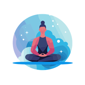 The image depicts a person meditating.