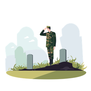 A soldier saluting at a cemetery.