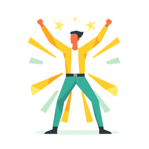 The image is an illustration of a man celebrating a victory or success.