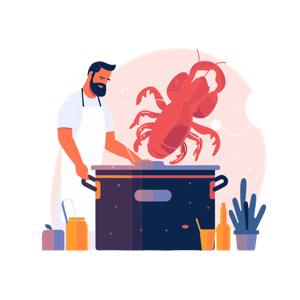 A chef preparing to cook a large lobster.