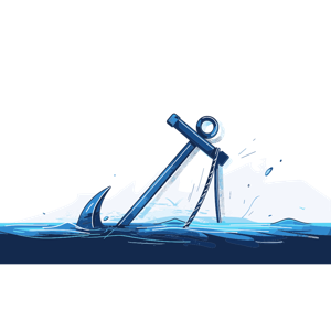 A stylized illustration of an anchor in water.