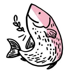 This is an illustration of a fish with a red and white color scheme and a simplistic design.