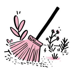 2. The image is an illustration of a broom and plants, suggesting a garden cleaning scene.
