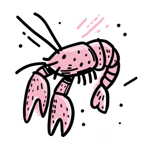 Stylized illustration of a red crayfish.