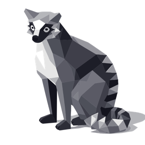 The image shows a stylized, low-poly illustration of a raccoon.