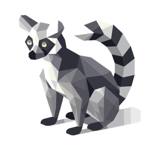 A geometric, low-poly illustration of a lemur.