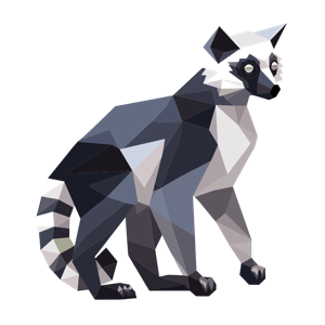 The image is a polygonal, artistic rendition of a lemur.