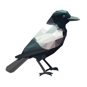 A low-poly geometric illustration of a bird.