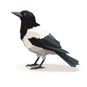 A stylized, polygonal depiction of a magpie on a white background.