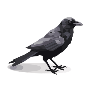 A low-polygon depiction of a crow.