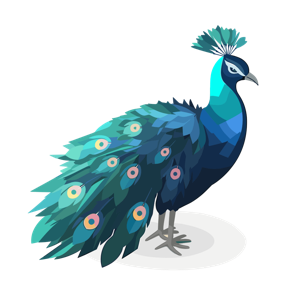 A digital illustration of a peacock with its tail feathers displayed.
