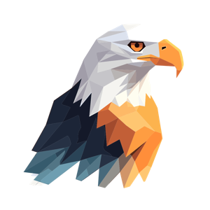 The image shows an abstract, geometric interpretation of a bald eagle's head.