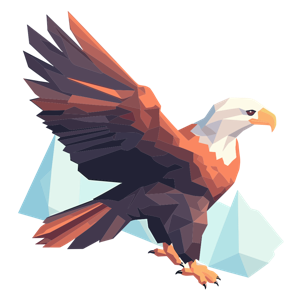 A low-poly illustration of a bald eagle.