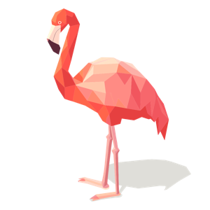 A low-poly illustration of a flamingo.