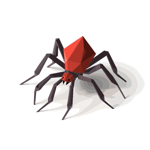 The image is a D rendering of a polygonal red spider