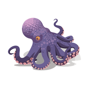 A cartoon-style illustration of a purple octopus.