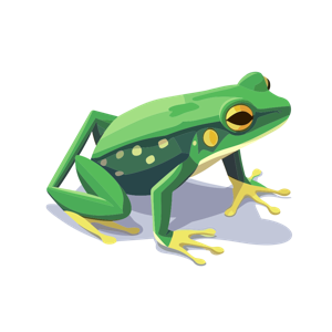 A stylized illustration of a frog.