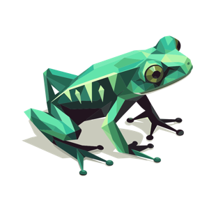 A geometric, low-poly style illustration of a frog.