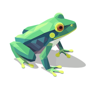 A low poly digital art rendering of a stylized frog.